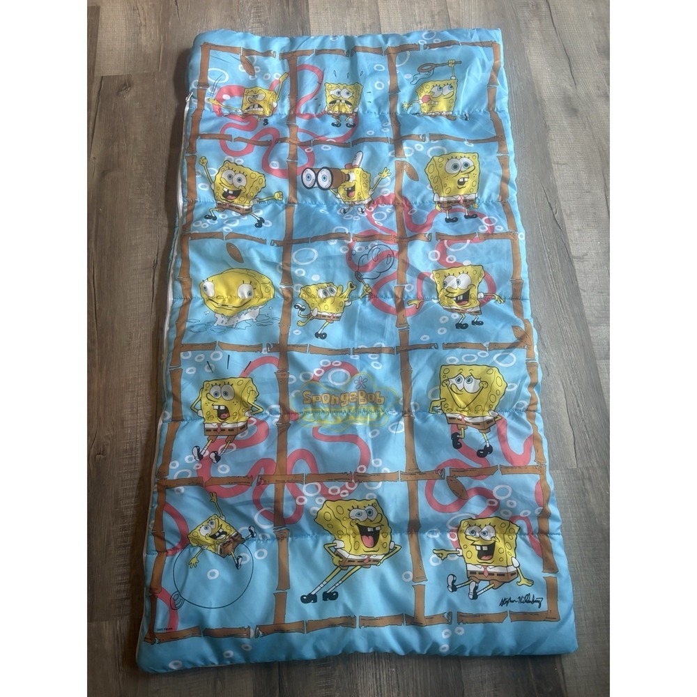 Vtg Spongebob Squarepants Kid's Sleeping Bag 2001 Nickelodeon Y2K Zip-up 54x31"